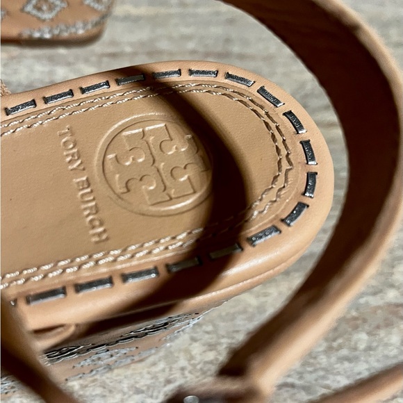 Tory Burch Natural Vachetta Ankle Strap Wedge Calf Leather Sandals - Picture 13 of 16